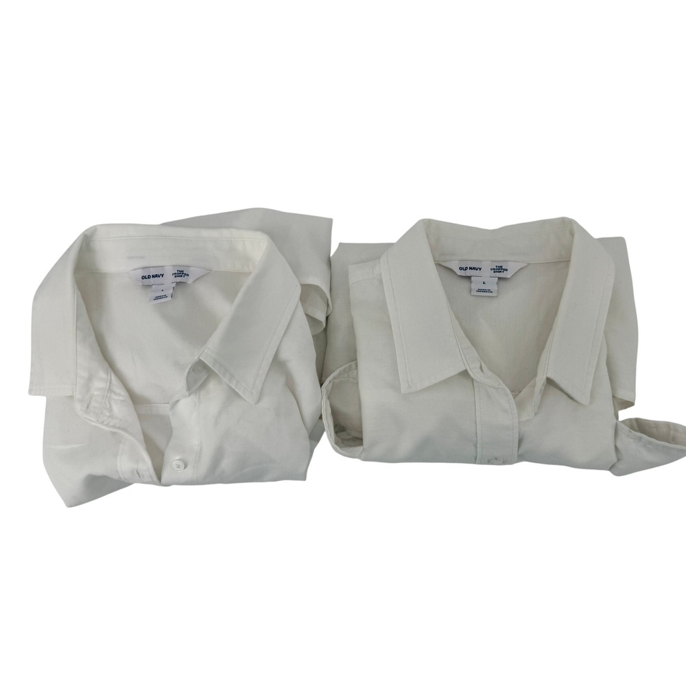 Old Navy The Cropped Shirt Lot Of 2  Women Large White Cotton Button Long Sleeve